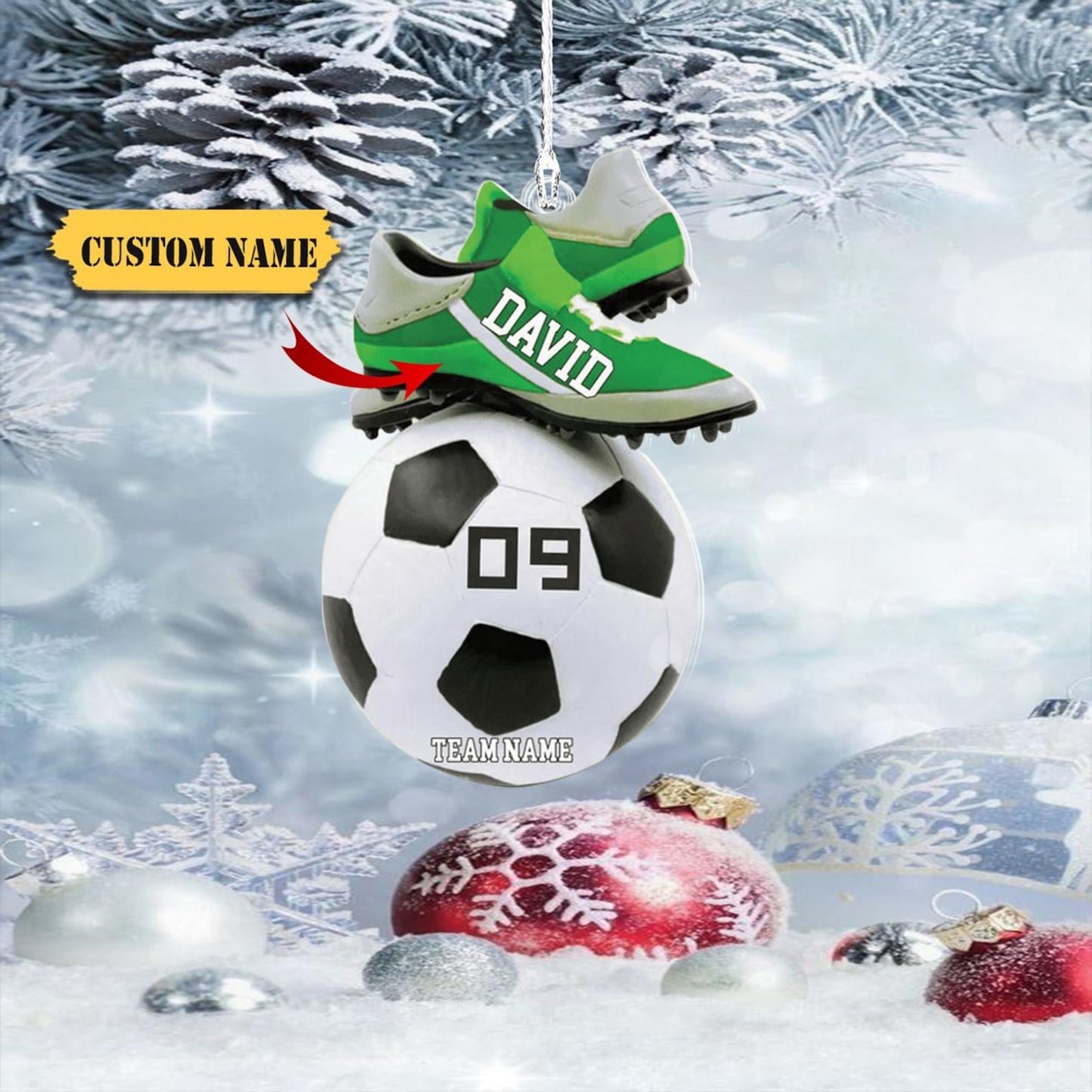 Personalized Soccer Shoes Christmas Ornament 2024, Custom Name Number Soccer Player Ornament ON1337