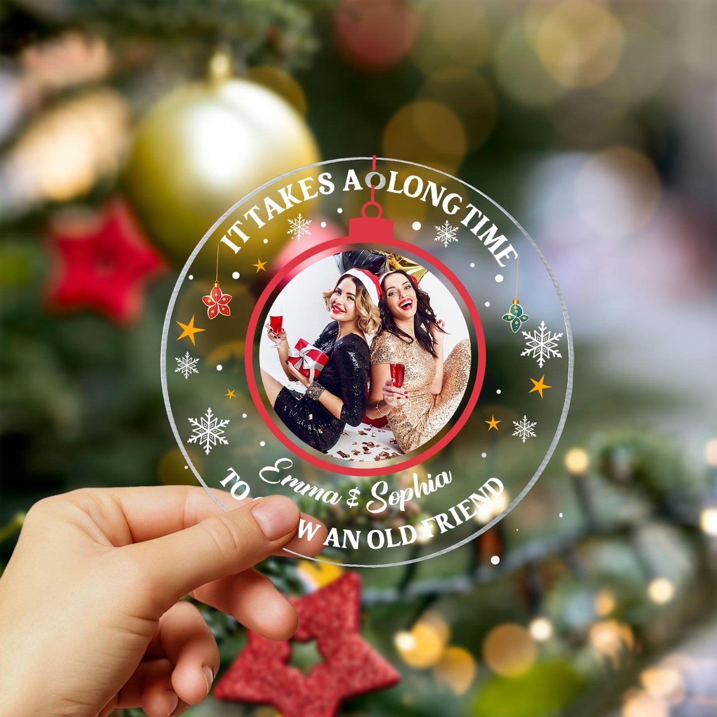 Personalized It Takes A Long Time To Grow An Old Friend Christmas Ornament, Custom Photo Friend Ornament ON0806