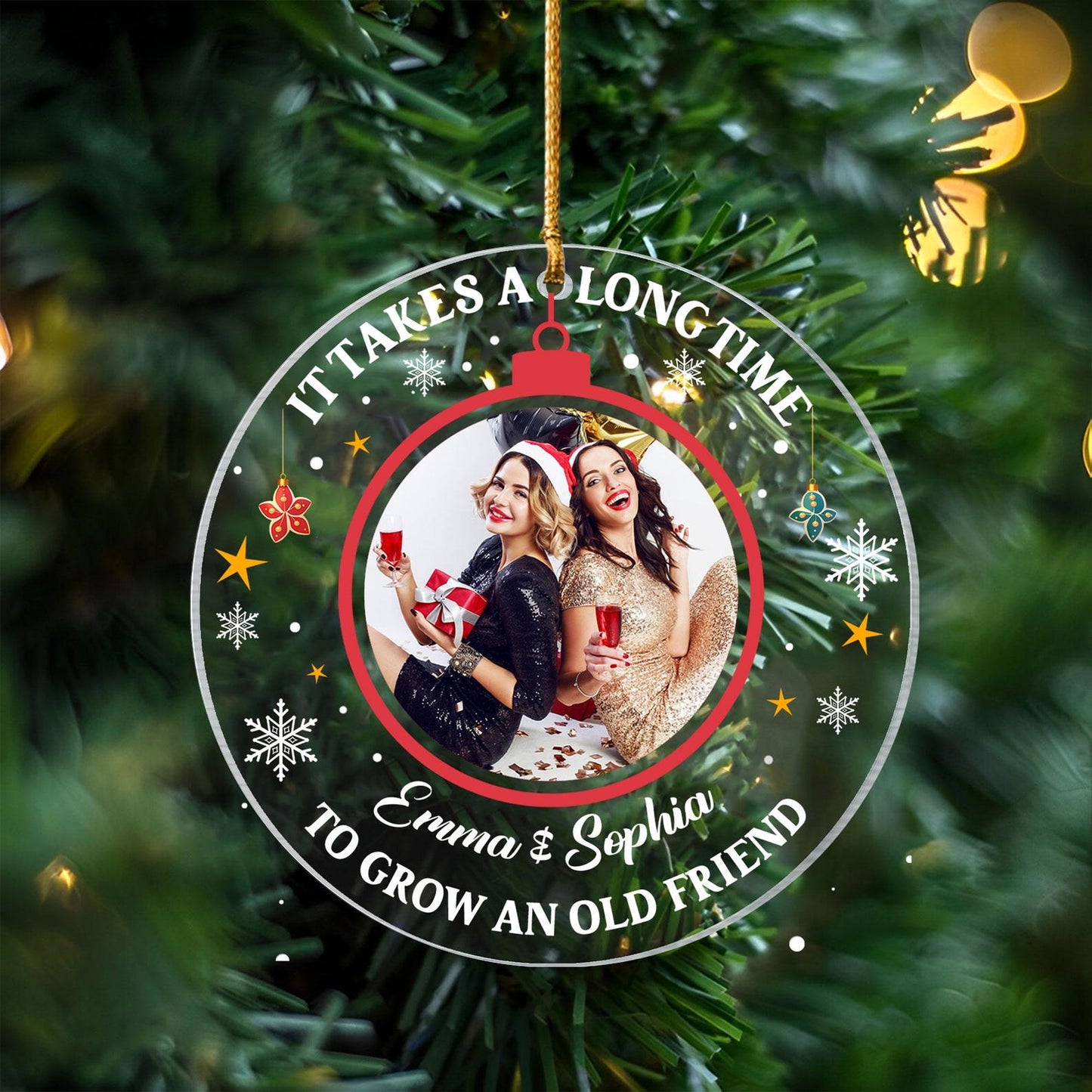 Personalized It Takes A Long Time To Grow An Old Friend Christmas Ornament, Custom Photo Friend Ornament ON0806