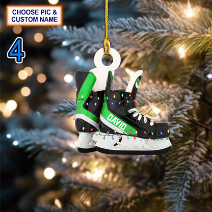 Personalized Ice Hockey Skates Christmas Ornament, Custom Name Hockey Lovers Ornament ON0888