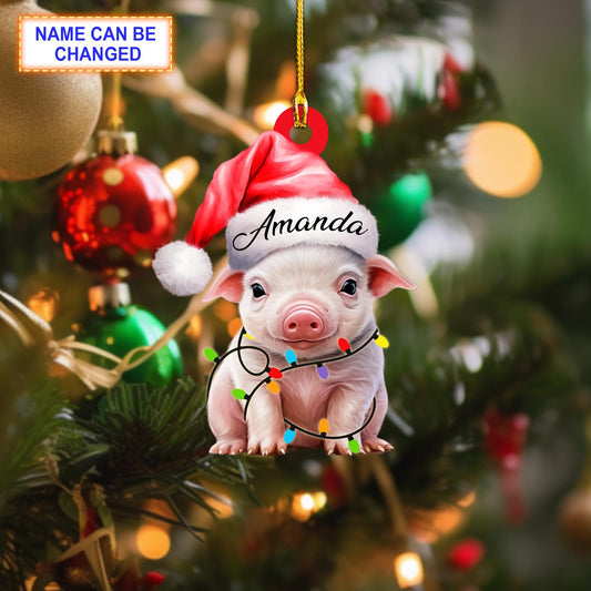 Personalized Cute Smile Pig Light Christmas Ornament, Custom Name Pig Lover Ornament ON1117