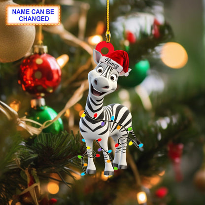 Personalized Zebra Smile Christmas Light Ornament, Custom Name Zebra Xmas Ornament ON1112