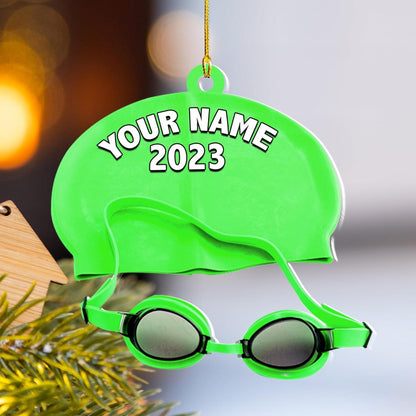 Personalized Swimming Glass Hat Ornament, Custom Name Swimming Lovers Ornament ON0856