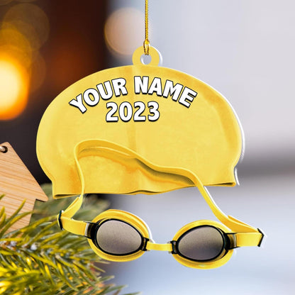 Personalized Swimming Glass Hat Ornament, Custom Name Swimming Lovers Ornament ON0856