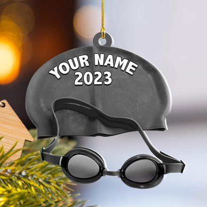 Personalized Swimming Glass Hat Ornament, Custom Name Swimming Lovers Ornament ON0856