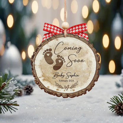 Personalized Baby Coming Soon Pregnancy Announcement Christmas Wooden Ornament, Custom Baby First Christmas Ornament ON0867