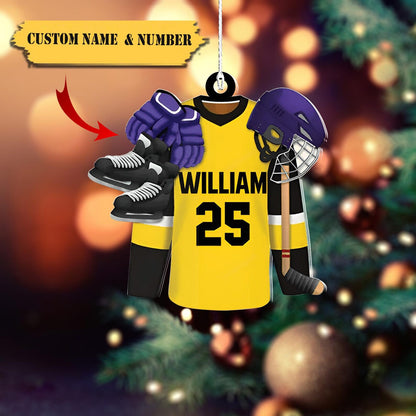 Personalized Ice Hockey Outfit Helmet Shoes Ornament, Custom Name Number Hockey Player Christmas Ornament ON0473