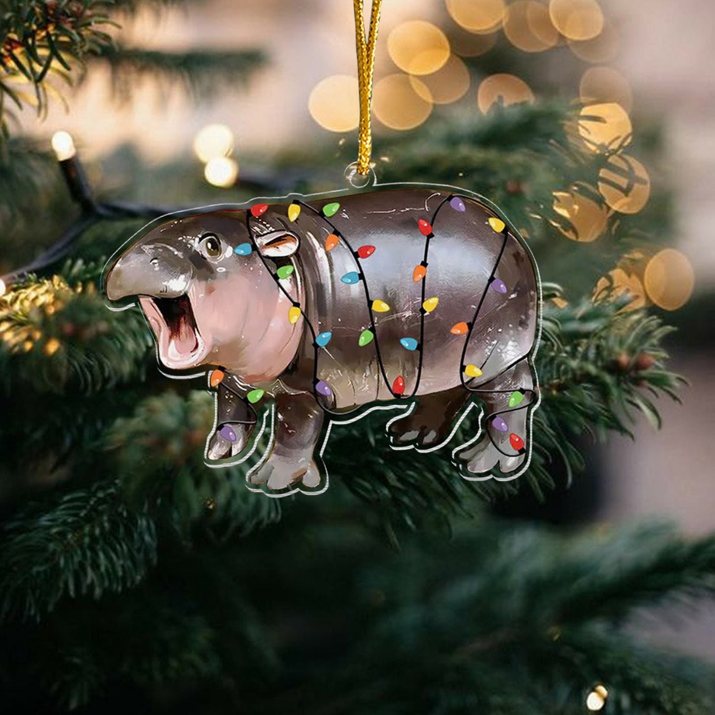 Cute Baby Hippo Moo Deng Light Christmas Ornament, Hippo Christmas Ornament ON0883