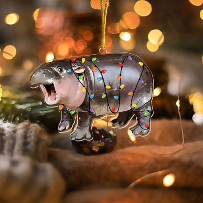 Cute Baby Hippo Moo Deng Light Christmas Ornament, Hippo Christmas Ornament ON0883