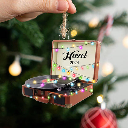 Personalized Vinyl Record Christmas Light Ornament, Custom Name Record Player Ornament ON1576