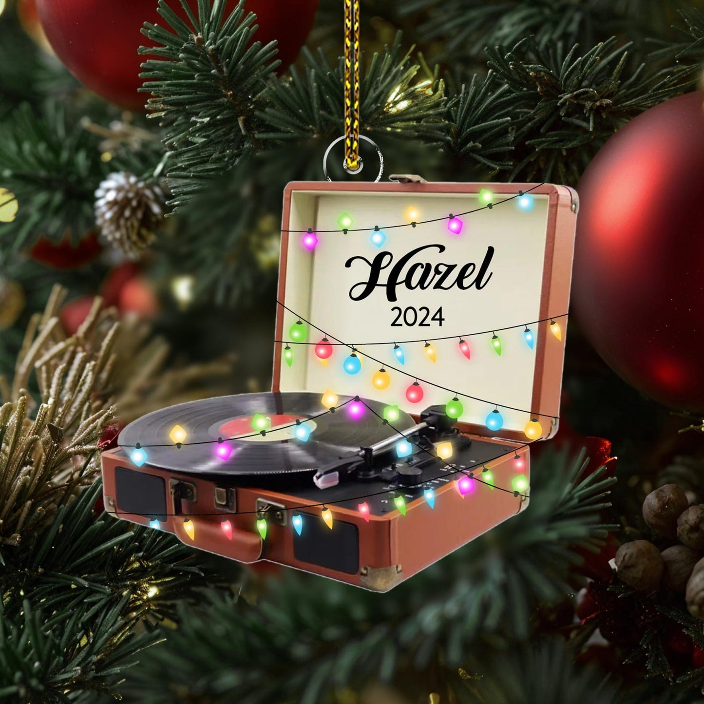 Personalized Vinyl Record Light Christmas Ornament, Custom Name Record Player Ornament ON1268