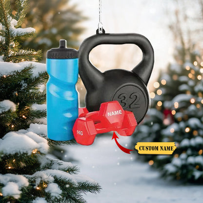 Personalized Dumbbell Christmas Ornament, Custom Name Fitness Ornament ON1349