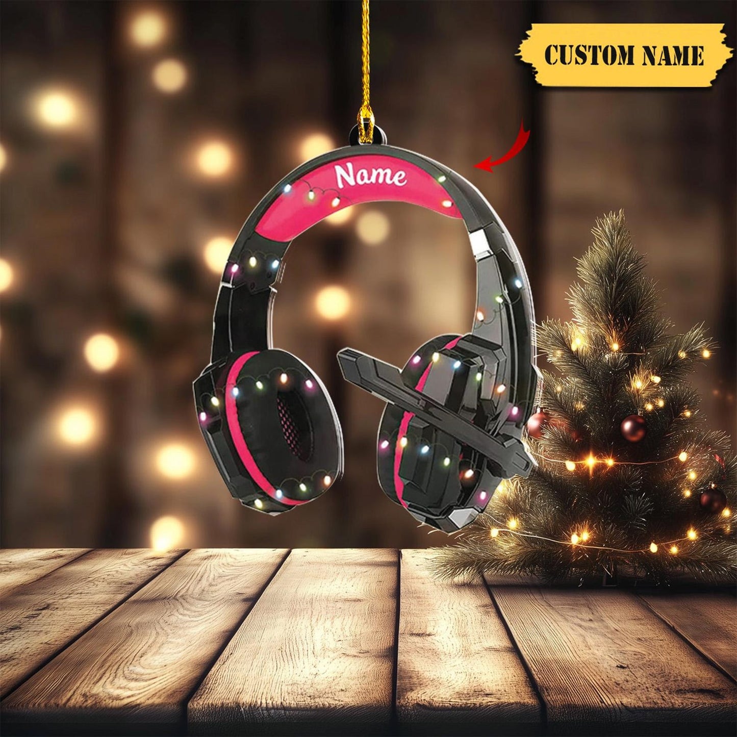 Personalized Gaming Head Phones Light Christmas Ornament, Custom Name Gamer Christmas Ornament ON1076