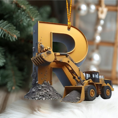 Construction Vehicle Letter Christmas Ornament, Initial Letter Truck Tractor Ornament ON0882