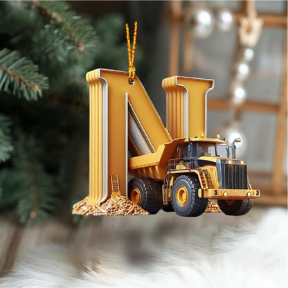 Construction Vehicle Letter Christmas Ornament, Initial Letter Truck Tractor Ornament ON0882