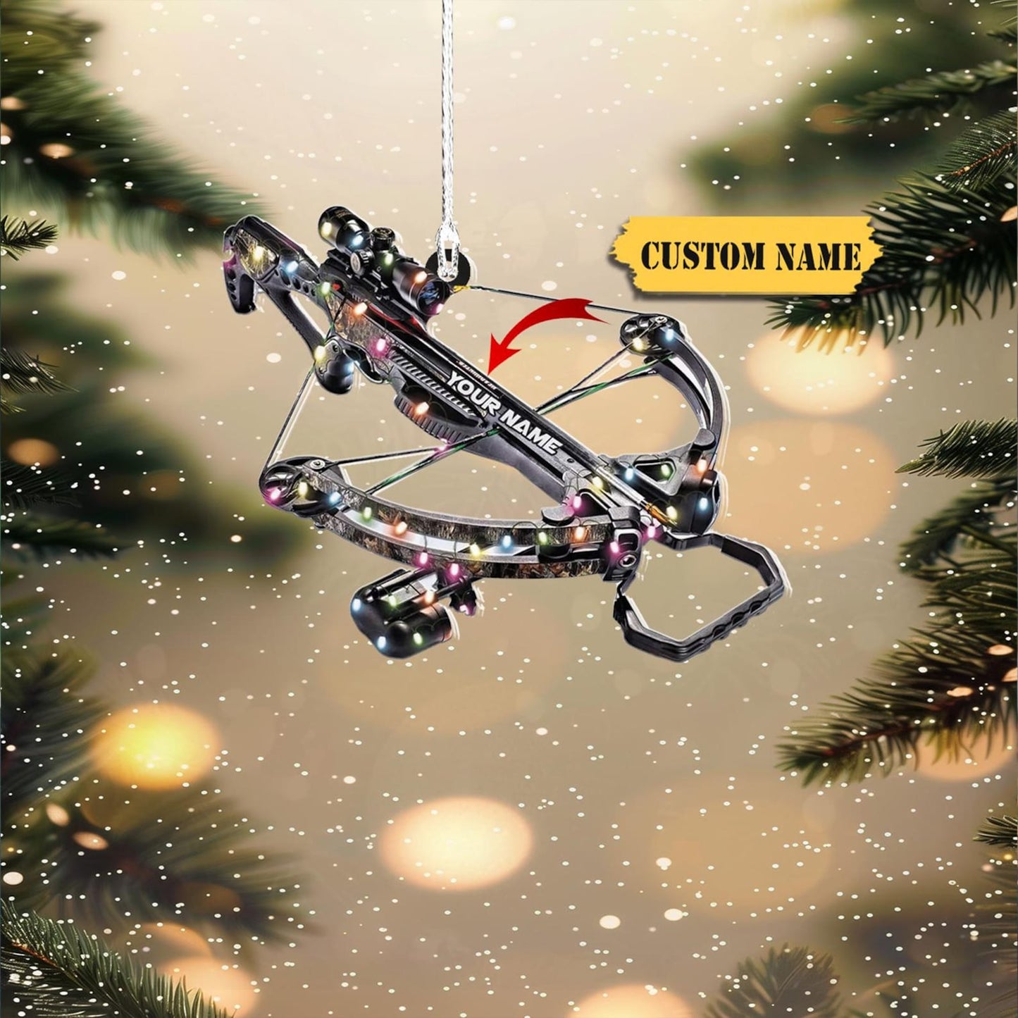 Personalized Old Crossbow Hunting Arrow Light Christmas Ornament, Custom Name Crossbow Hunter Ornament ON0851