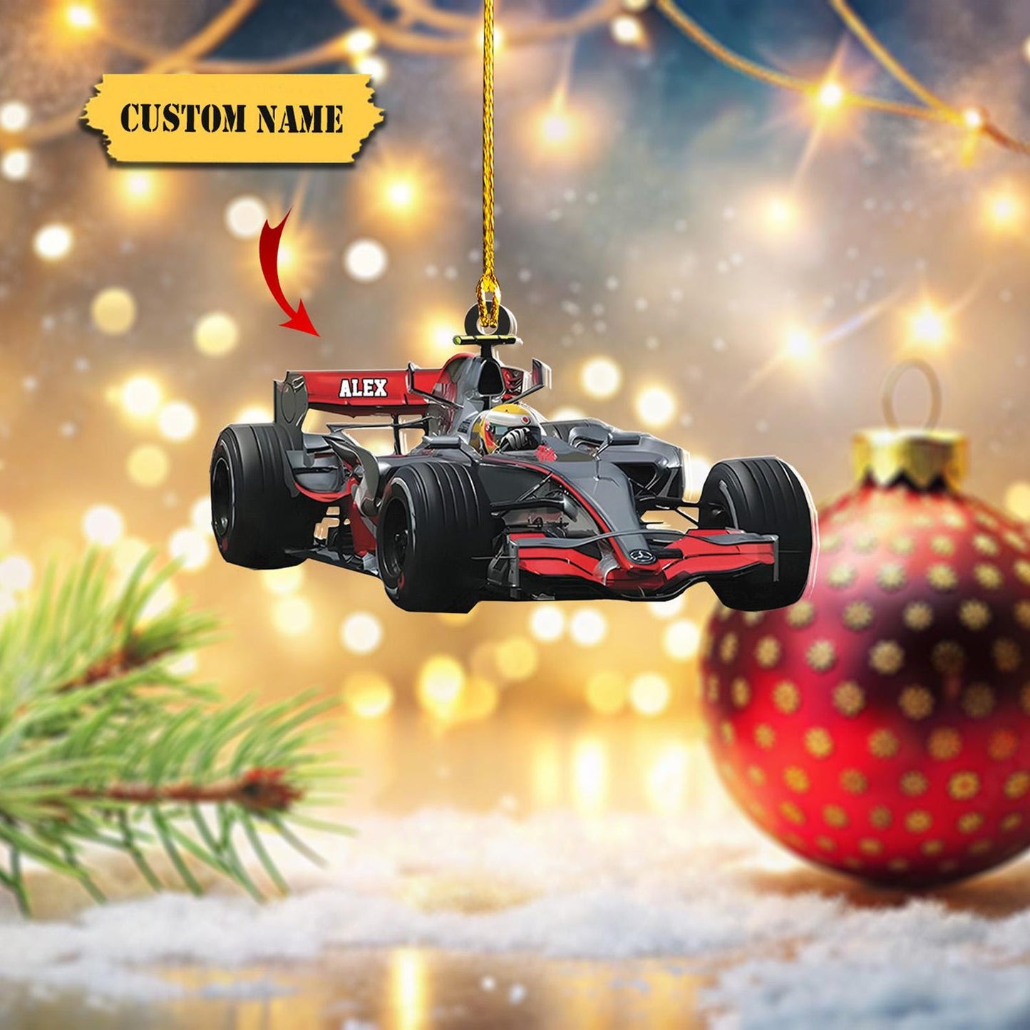 Personalized Formula Car Christmas Ornament, Custom Name Racer Racing Ornament ON0740