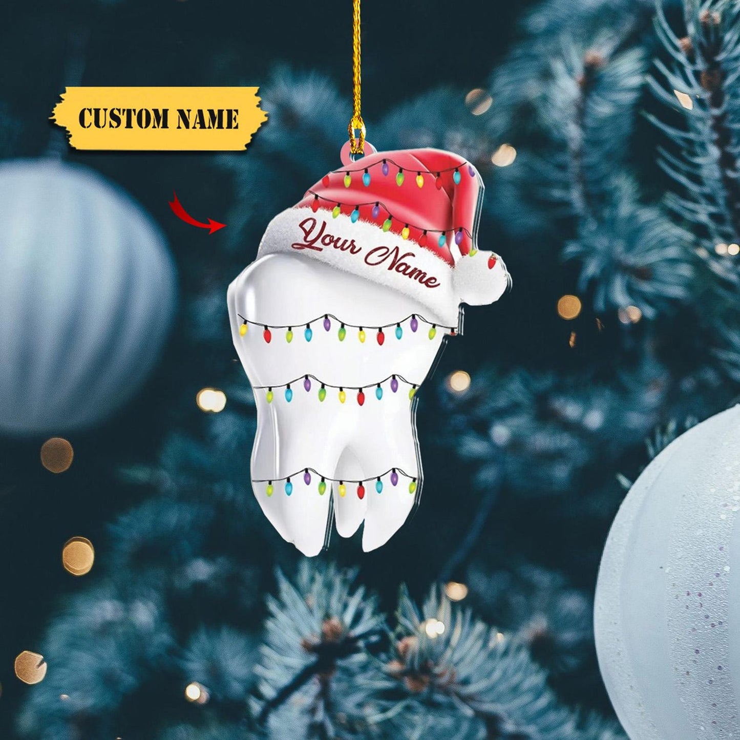 Personalized Dentistry Tooth Decay Christmas Ornament, Custom Name Dentist Ornament ON0737