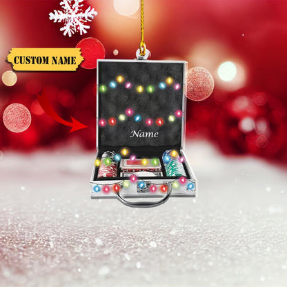 Personalized Poker Chips Bag Christmas Light Ornament, Custom Name Poker Xmas Ornament ON1574