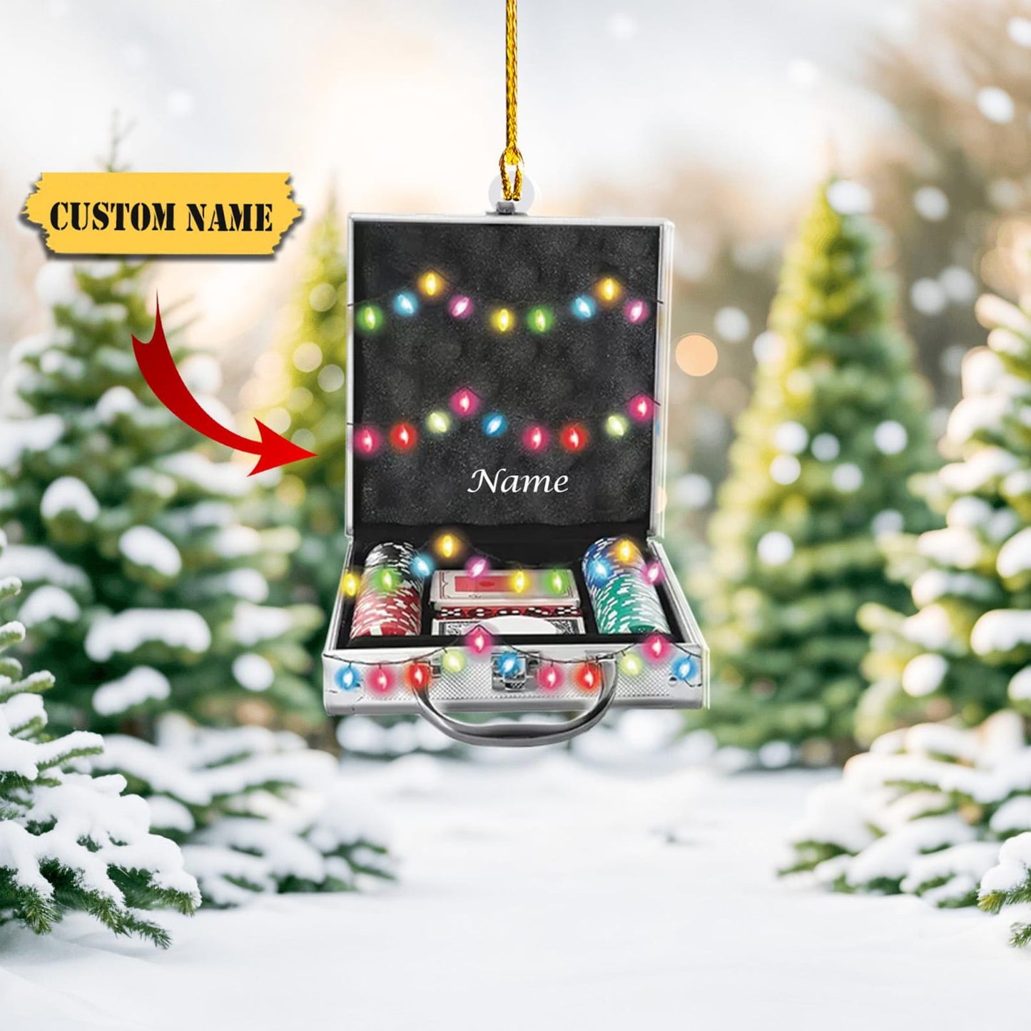 Personalized Poker Chips Bag Christmas Light Ornament, Custom Name Poker Xmas Ornament ON1574