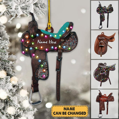 Personalized Horse Saddle Light Christmas Ornament, Custom Name Cowboy Horse Lovers Ornament ON1050