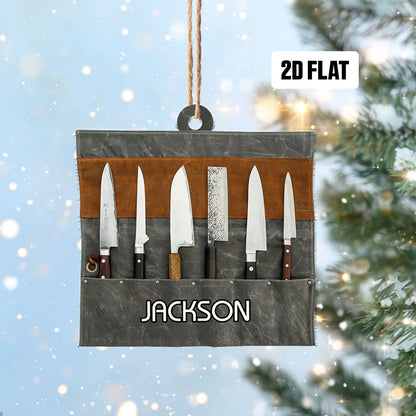 Personalized Chef Knife Set Christmas Ornament, Custom Name Love Cooking Chef Ornament ON1164