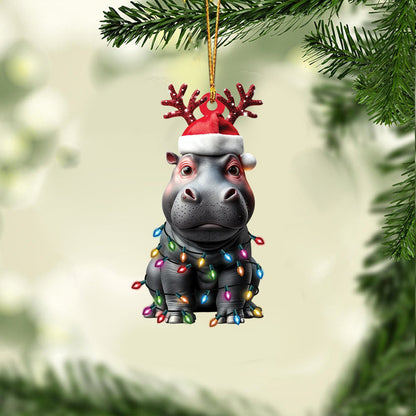 Hippo Christmas Light Ornament, Hippo Lover Ornament ON1586