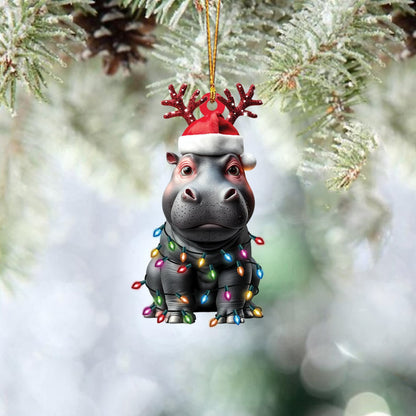 Hippo Christmas Light Ornament, Hippo Lover Ornament ON1586