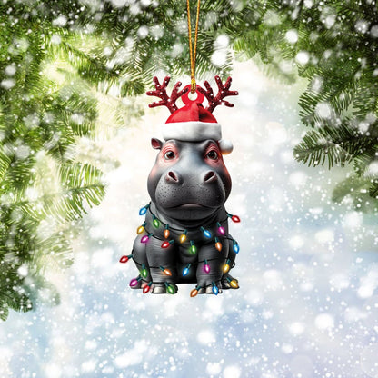 Hippo Christmas Light Ornament, Hippo Lover Ornament ON1586