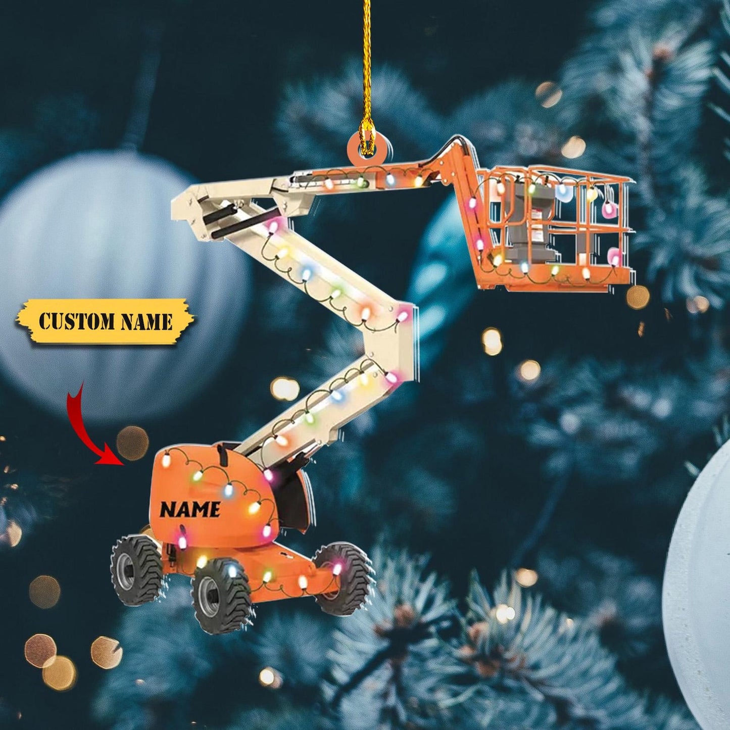 Personalized Boom Lifts Christmas Light Ornament, Custom Name Manlift Ornament ON1384