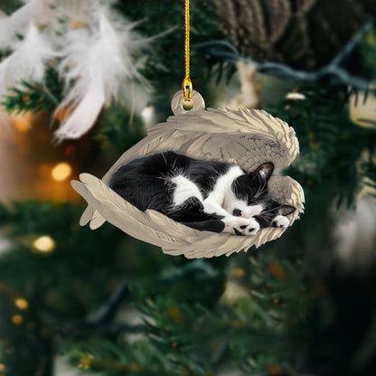 Personalized Tuxedo Cat Sleeping Angel Ornament, Custom Name Tuxedo Cat Angel Wings Christmas Ornament, Personalized Cat Ornament ON0431