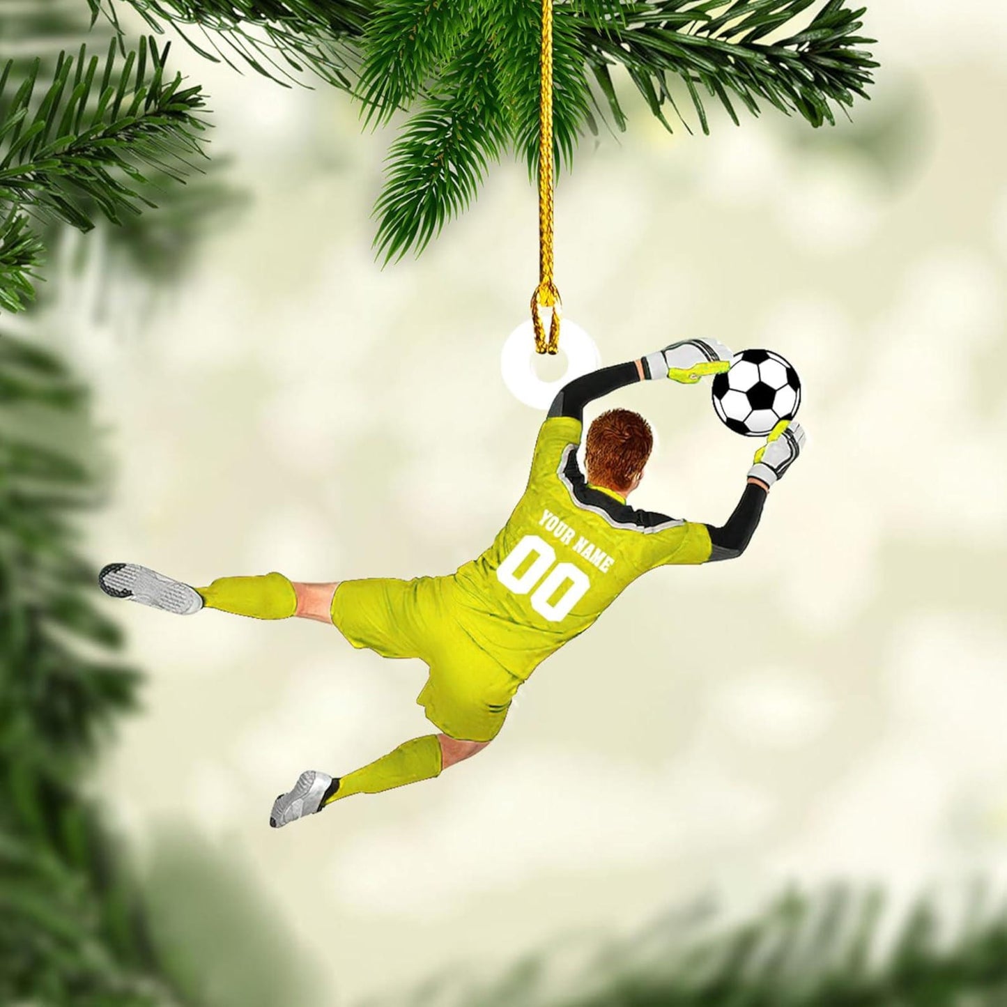 Personalized Soccer Goal Keeper Christmas Ornament, Custom Name Soccer Lover Ornament ON1689