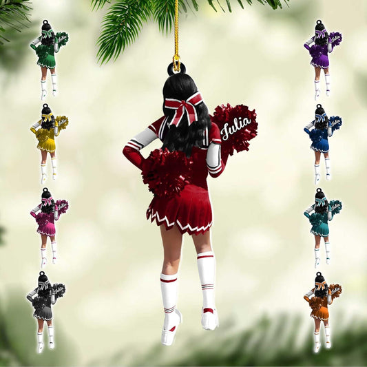 Personalized Cheerleader Pom Pom Girl Christmas Ornament, Custom Name Cheerleader Xmas Ornament ON0855