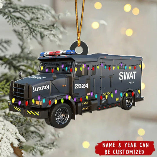 Personalized SWAT Police Vehicle Christmas Light Ornament, Custom Police Christmas Ornament With Name ON1175