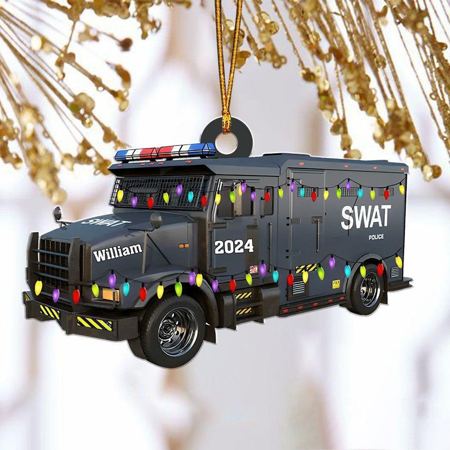 Personalized SWAT Police Vehicle Christmas Light Ornament, Custom Police Christmas Ornament With Name ON1175