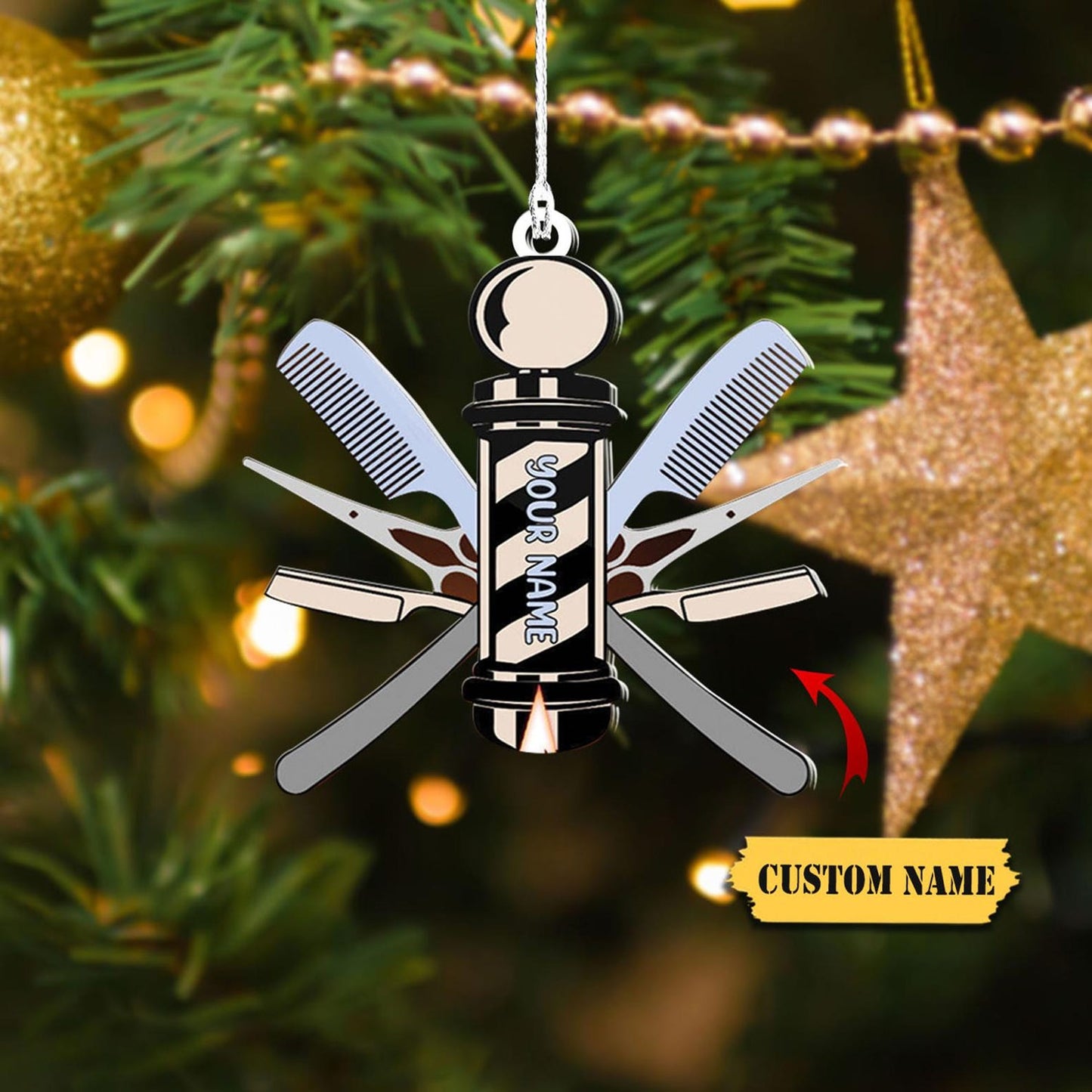 Personalized Barber Logo Christmas Ornament, Custom Name Barber Shop Ornament ON1336