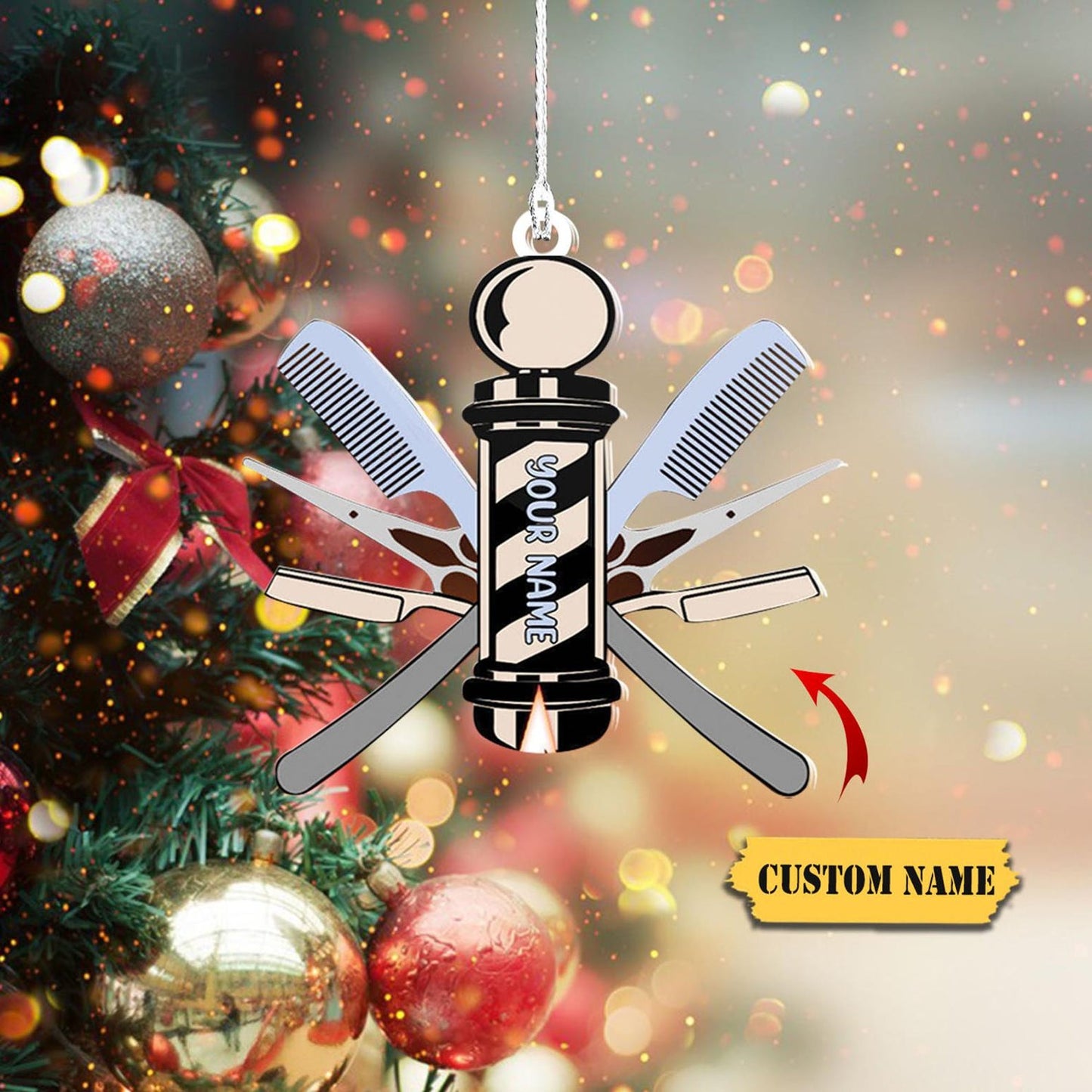 Personalized Barber Logo Christmas Ornament, Custom Name Barber Shop Ornament ON1336