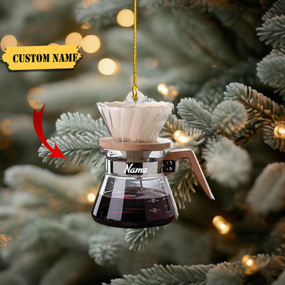 Personalized Pour Over Coffee Christmas Ornament, Custom Name Coffee Lover Ornament ON1078