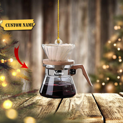 Personalized Pour Over Coffee Christmas Ornament, Custom Name Coffee Lover Ornament ON1078