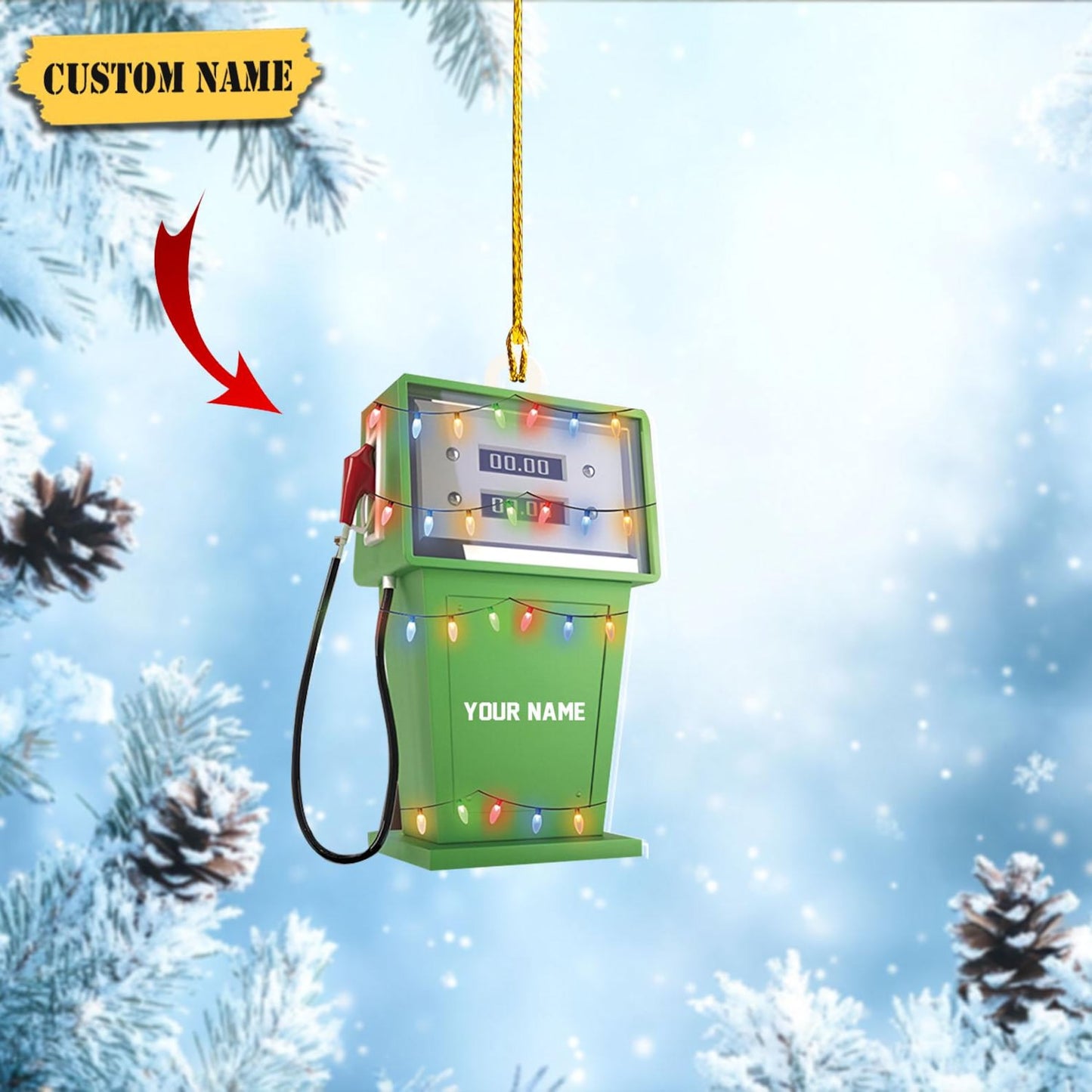 Personalized Petrol Stations Gas Pump Light Christmas Ornament, Custom Name Loved Gas Pump Ornament ON1079