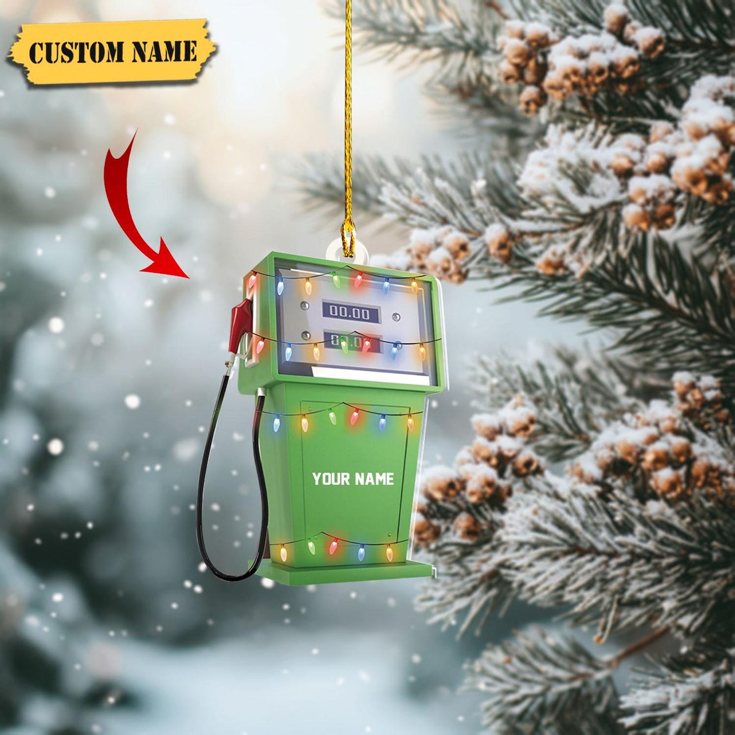 Personalized Petrol Stations Gas Pump Light Christmas Ornament, Custom Name Loved Gas Pump Ornament ON1079