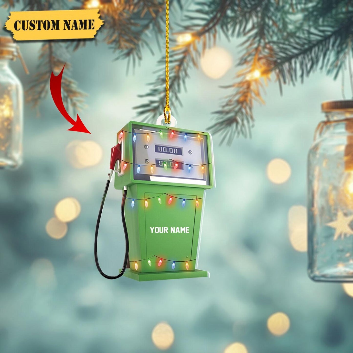 Personalized Petrol Stations Gas Pump Light Christmas Ornament, Custom Name Loved Gas Pump Ornament ON1079