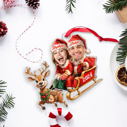 Custom Photo Couple Ride Reindeer Christmas Ornament, Personalized Photo Couple Ornament ON1162