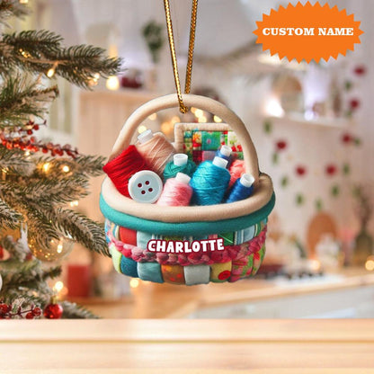 Personalized Sewing Basket Christmas Ornament, Custom Name Sewing Lover Ornament ON1744