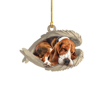 Personalized Basset Hound Dog Sleeping Angel Wings Ornament, Custom Name Basset Hound Dog Christmas Ornament ON1585