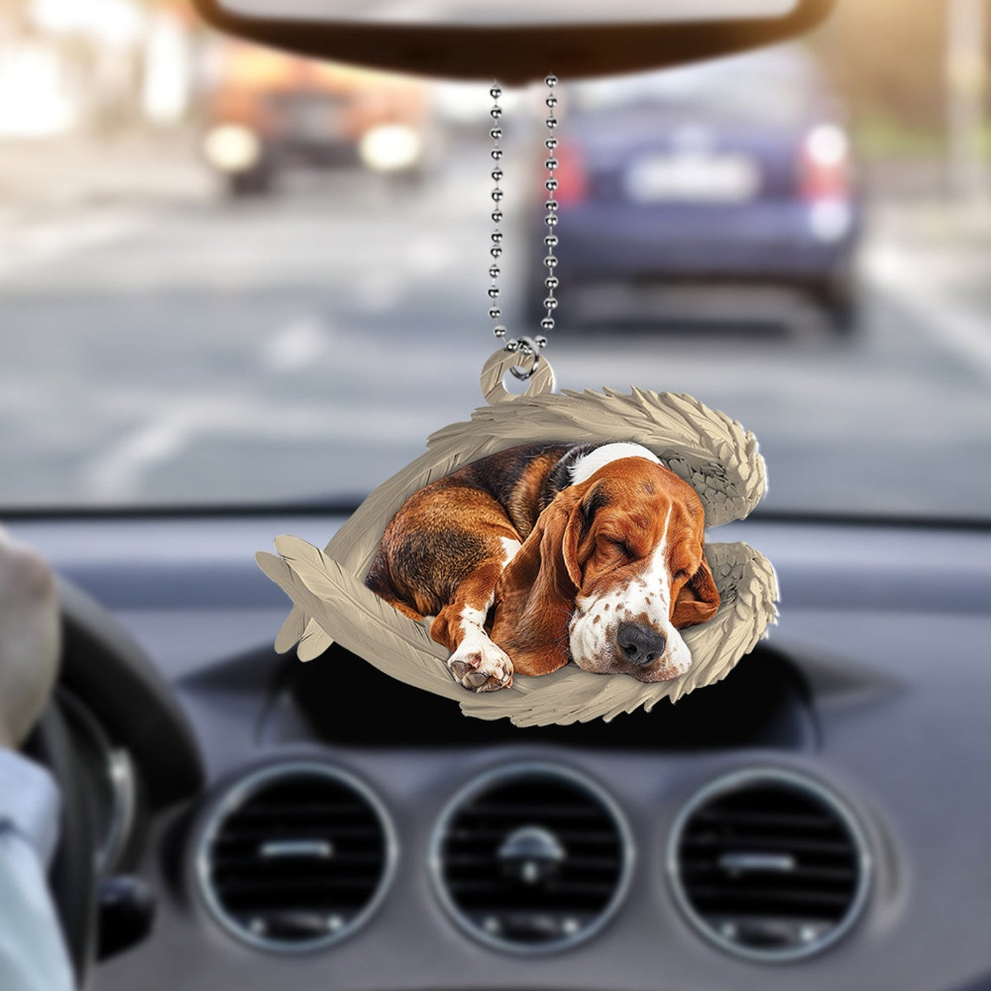 Personalized Basset Hound Dog Sleeping Angel Wings Ornament, Custom Name Basset Hound Dog Christmas Ornament ON1585