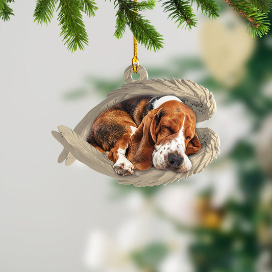 Personalized Basset Hound Dog Sleeping Angel Wings Ornament, Custom Name Basset Hound Dog Christmas Ornament ON1585