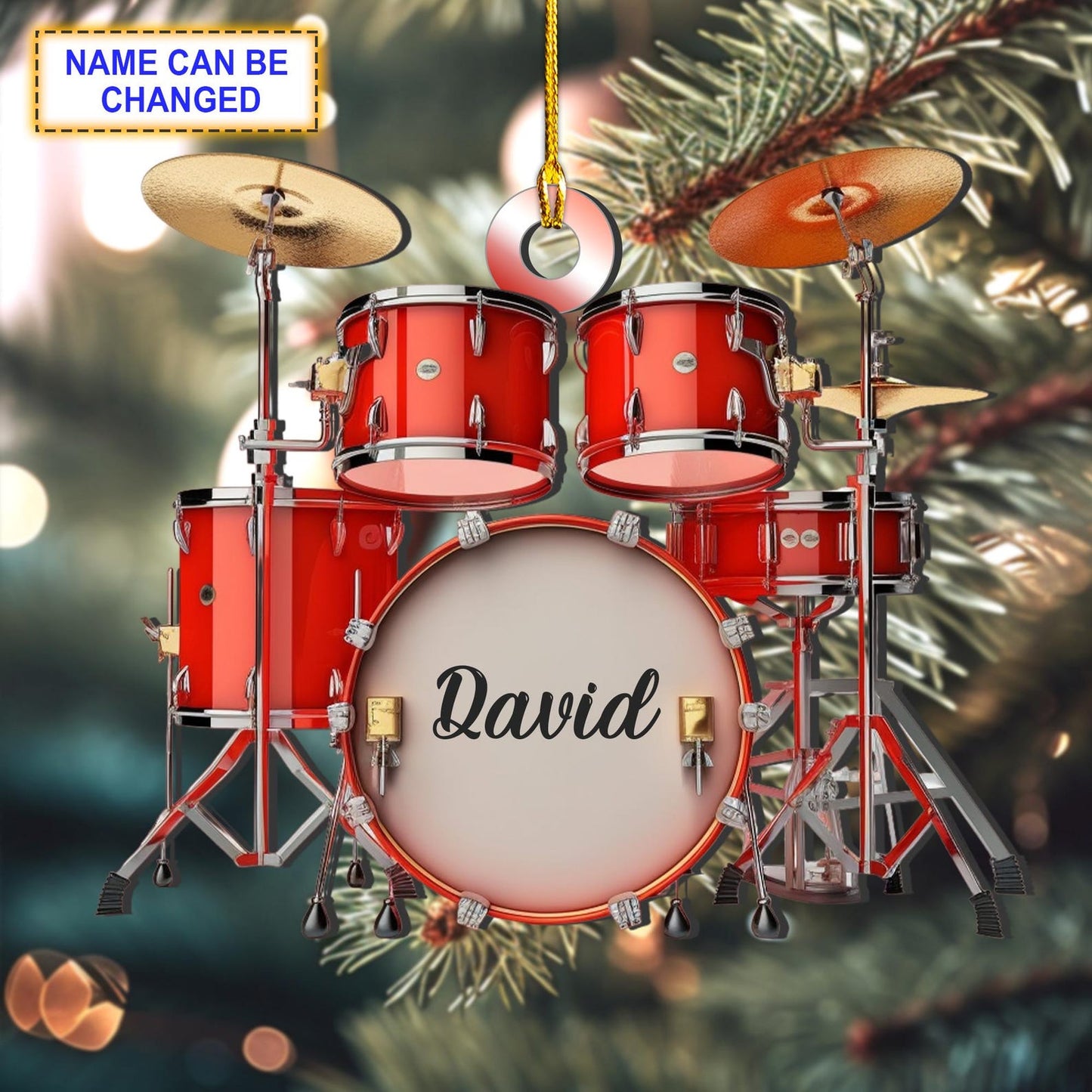 Personalized Red Drum Set Christmas Ornament, Custom Drummer Player Ornament ON1254