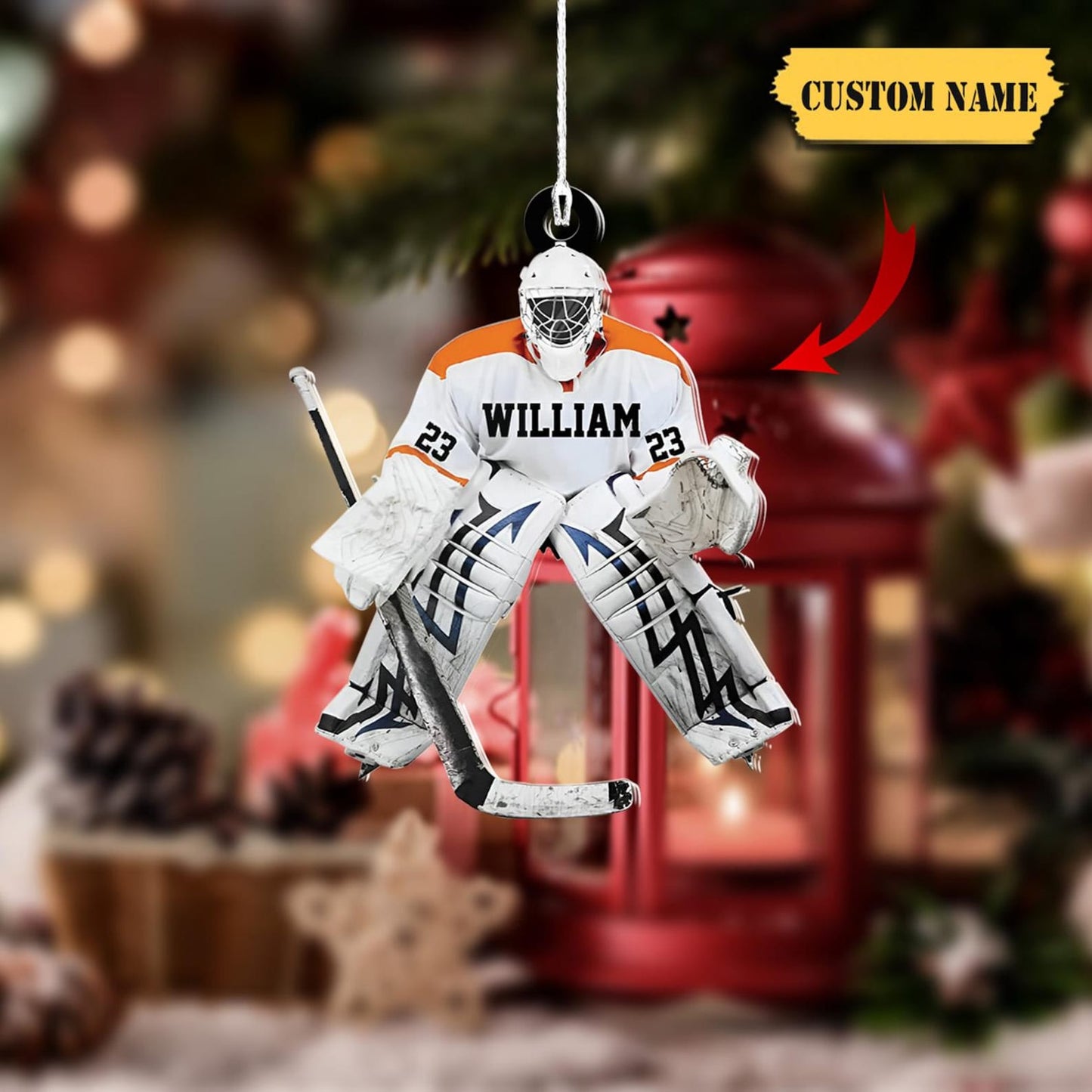 Personalized Hockey Goalie Christmas Ornament, Custom Name Hockey Players Ornament ON1572