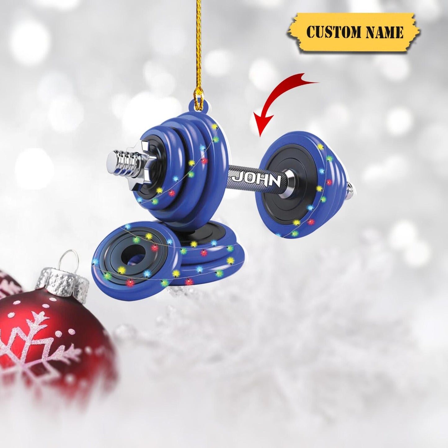 Personalized Dumbbell Light Christmas Ornament, Custom Name Fitness Gym Lovers Xmas Ornament ON0930